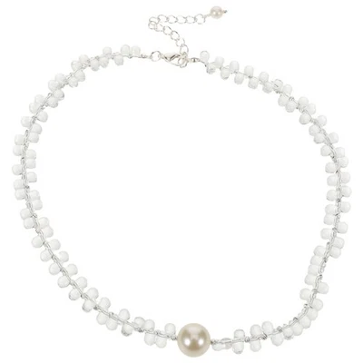  Collana girocollo in cristallo trasparente da donna, collana con filo di - Immagine 1 di 4