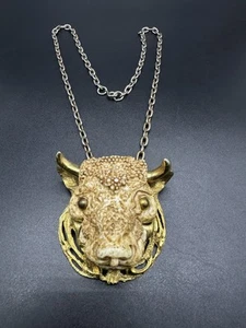 Vintage Razza Resin Bull Head Necklace, Signed - Picture 1 of 10
