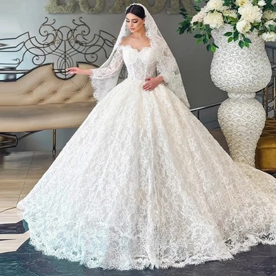 Vintge Lace Wedding Dresses For Woman Bridal Ball Gowns Sweetheart Lace Up Pleat - Image 1 of 4