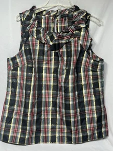 NWT Talbot Holiday Shell, XL Bow Ruffle Neck Celebrate Plaid Christmas Top Shirt - Picture 1 of 5