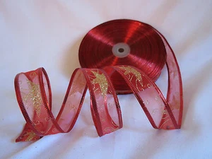 Organza wire edged glitte Christmas ribbon scrapbooking gift wraping width 3.5cm - Picture 1 of 1