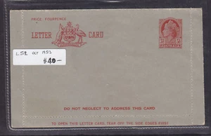 POSTAL STATIONARY:1953 L52 3 1/2d RED QEII LETTER CARD MINT - Picture 1 of 1