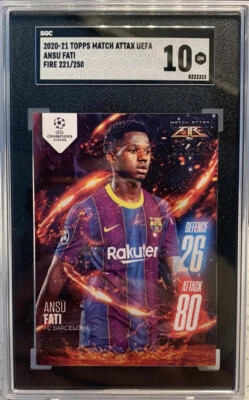 2020-21 Topps Fire UEFA Ansu Fati 221/250 SP Tyson Beck SGC10 Gem Mint - Image 1 of 3