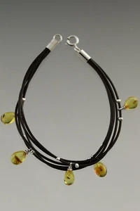 Genuine BALTIC AMBER Fossil Insect Drops Leather Silver Bracelet 3.7g 181107-5 - Picture 1 of 4