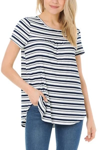 Auliné Collection Womens Casual Ribbed Short Sleeve Pleated Babydoll T-Shirt Top - Picture 1 of 20