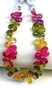 Natural Multicolor Sapphire Gems 6x4 to 8x6 mm Faceted Pear Briolette 7" Strand - Picture 1 of 10