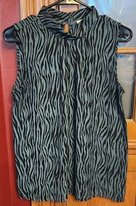 LOFT Outlet Womens Size S Sleeveless Blouse Blue and Black Print - Picture 1 of 1