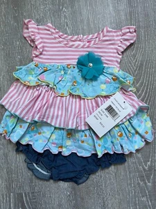 Good Lad Baby Girls Sleeve Dress Size 3/6M Pink/blue 2 Pieces Set New Condition - Picture 1 of 4