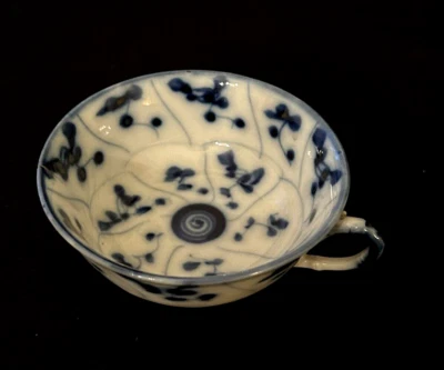 Xícara de chá branca azul Qing antiga chinesa antiga com alça - Imagem 1 de 4