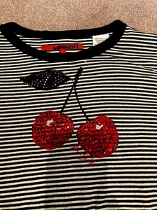 Mädchen Miss Sixty schwarz & weiß gestreiftes Top - rote Kristallverzierung - Alter 8 - Bild 1 von 8