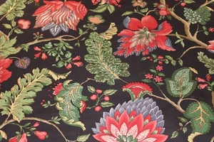 Fabric Remnant: Braemore Textiles Bright Red Floral on Brown Background - Picture 1 of 4