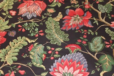 Fabric Remnant: Braemore Textiles Bright Red Floral on Brown Background - Image 1 of 4