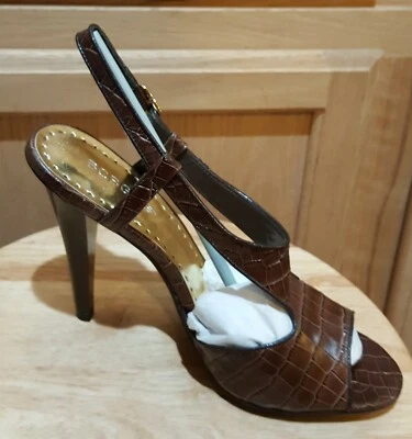 BCBGirls Nickole Brown Croco Leather Slingback Sandal Heels, 8.5M  - Image 1 of 4