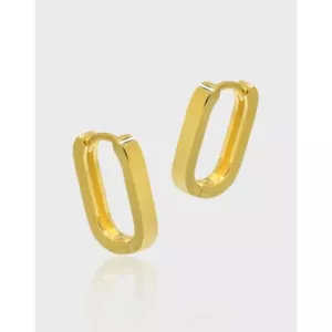 2 Colors Woman S925 Sterling Silver Oval Hoop Huggie Earrings Clip Pierced - Picture 1 of 8