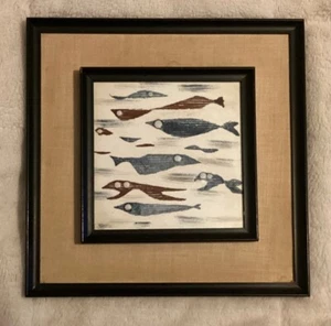 Vintage 1950s Harris G. Strong Figural Ceramic Art Tile original Wooden Frame 2 - Picture 1 of 3