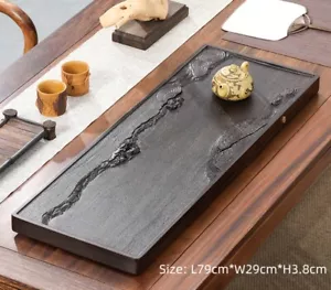 Bandeja de té de madera de ébano tallada a mano bandeja para servir tubo de drenaje de agua madera maciza nueva - Imagen 1 de 17