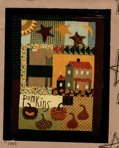 Fall Festival Wall Quilt Pattern Primitive Folk Art Cat Pumpkins Stars Sunshine - Picture 1 of 3