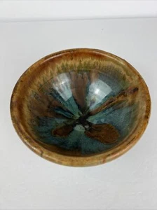Pottery Bowl Blue Iridescent Drip Glaze Artist Signed 5.5” - Picture 1 of 12