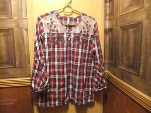 Superb Red checked originals Ladies top with lace & embroidery Lee Cooper Size L - Picture 1 of 7