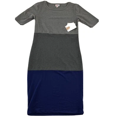 NEW LuLaRoe Julia Striped Short Sleeve Pencil Dress Women's Size XS Gray Blue - Image 1 of 4