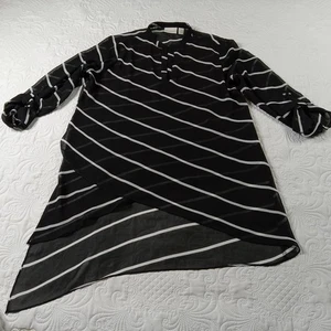 Chico's 1 Layered Top Womens 8-10 Sheer Striped Diagonal Hem Roll Tab Dressy EUC - Picture 1 of 11