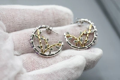 Sterling Silver Tiny Green Diamond AMETHYST Hoop Earrings A5 - Image 1 of 4