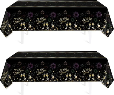 Childom 2-Pack Happy New Year 2026 Tablecloths 54"x108" Black & Gold - Image 1 of 4
