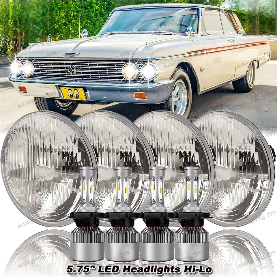 4 шт светодиодных фар дальнего/низкого света 5 3/4 дюйма 5,75 дюйма для Ford Galaxie 500 1962-1974 - Изображение 1 из 4