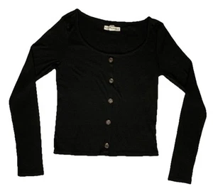 Eye Candy Women’s Medium Long Sleeve Shirt Black Faux Button Micro-ribbed - Picture 1 of 5