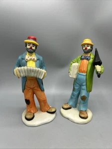 Pair EMMETT KELLY FLAMBRO FIG. "SQUEEZE PLAY" and Suitcase And Umbrella Clowns - Picture 1 of 5