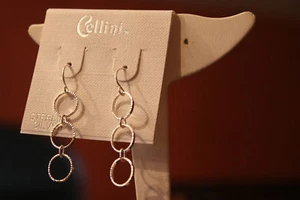 Sterling Triple Engraved Round Shaped Dangle Earrings - Picture 1 of 3