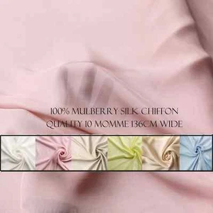 53''Wide By Yard 10mm Plain Mulberry Pure Silk Chiffon Fabric Wedding Silk Gauze - Picture 1 of 13