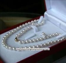 Natural 8-9mm White Akoya Freshwater Cultured Pearl Necklace 16-25" Earring Set