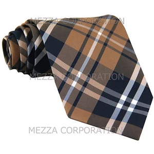 New Men's Vesuvio Napoli plaid checkered Neck Tie Necktie only Wedding Brown - Picture 1 of 2