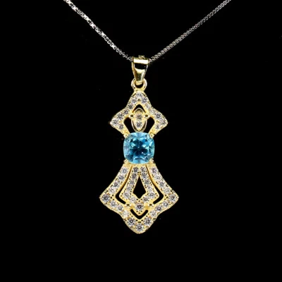 925 Argento Sterling Collana Svizzero Blu Topazio 5mm Naturale Gemma Gioielli 1 - Immagine 1 di 4