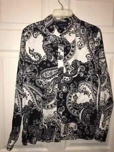 Jones New York Button Down Shirt, LARGE, 100% Cotton, Paisley Spring Summer Fall - Picture 1 of 14