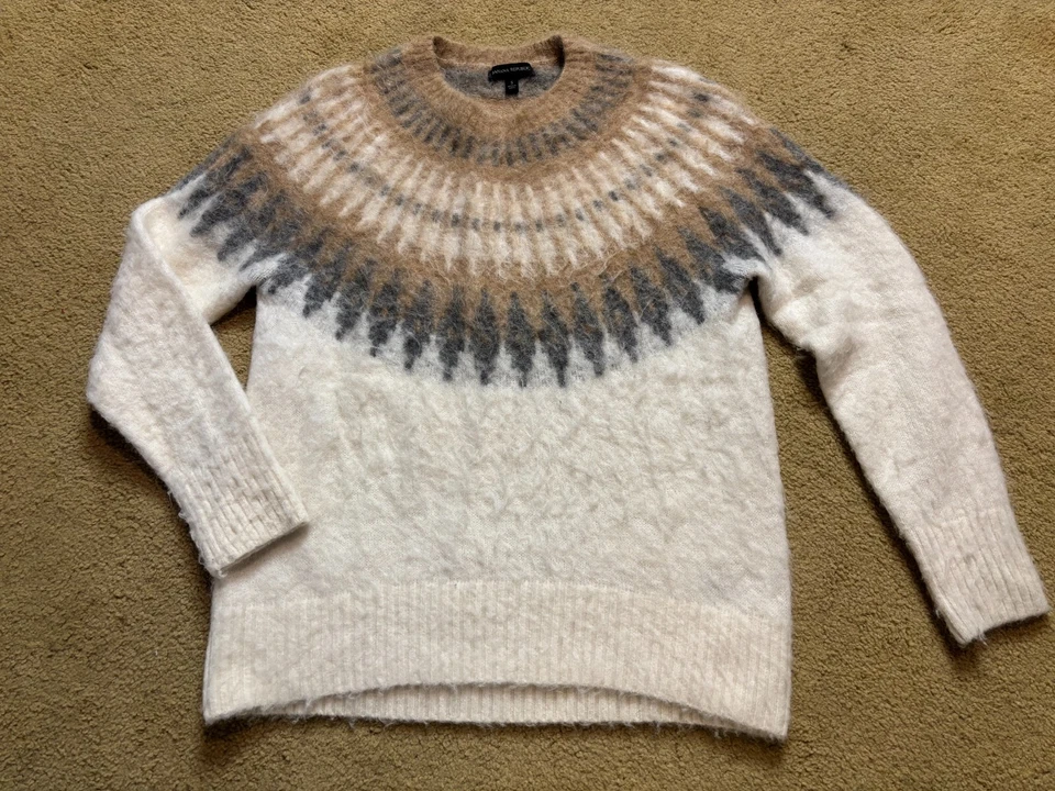 Banana Republic Cream Fair Isle Fuzzy Alpaca Blend Oversized Ivory Ski Sweater S - Image 1 of 4