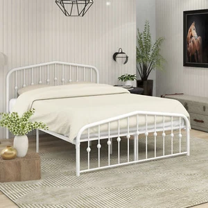 Metal Bed Frame Queen Size Platform No Box Spring Needed with Vintage Headboard - Picture 1 of 3