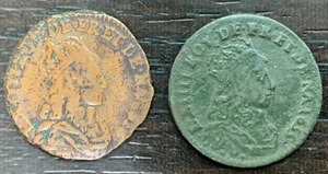 Louis XIV - Set Of 2 Farthing French - 1656 I Limoges And 1655 B L Bridge Arch - Picture 1 of 2