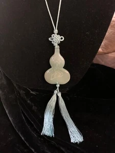 COLLAR COLGANTE BORLA DOBLE CALABAZA DE JADE DE 22" VINTAGE TALLADO CHINO NUEVO - Imagen 1 de 7
