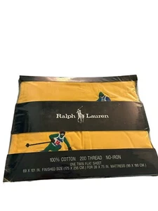 NEW Vtg NIP Ralph Lauren Alpine Ski Racing Yellow Twin Flat Sheet Embroidered - Picture 1 of 5