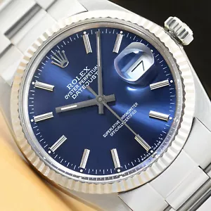 ROLEX MENS DATEJUST 16014 BLUE DIAL 18K WHITE GOLD BEZEL & STAINLESS STEEL WATCH - Picture 1 of 8