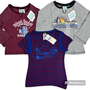 VTG Top Lot girls S 7 8 Nwt LEI Blue Stripe Tee Sideout Raglan T-shirts Vintage - Picture 1 of 4