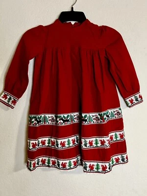 Vintage Girl Dress Sz 4 Red Riding Hood Wolf Forest Embroidered Tyrolean  - Image 1 of 4