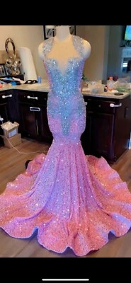 Pink Divine Size Small (4) Appliqué Sequence Prom Dress With Sequence Train - Image 1 of 4