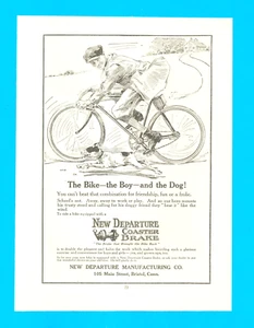1918 Bicycle New Departure Brakes Bristol Conn. PRINT AD paperboy with dog - Picture 1 of 3