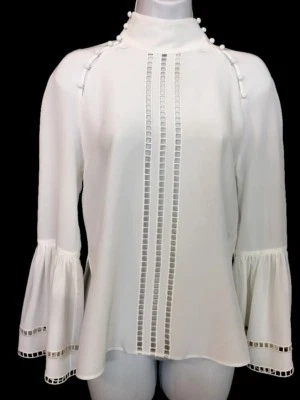 Blusa Fendi Blanca Seda Cuello Alto Cinta Volantes Puño Talla 40 Nueva con Etiquetas Foto 1 de 4