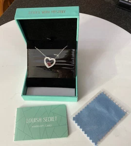 New Louisa Secret Sterling Silver Heart Necklace Deep Red Clear CZ Stone Boxed