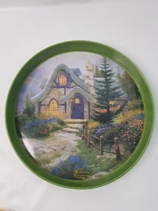 Thomas Kinkade Painter of Light Round 2004 Cottage Metal Serving Tray 9.5" dia - Picture 1 of 9