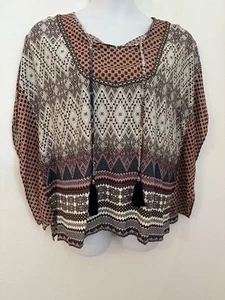 Nostalgia Brown Rust 100% rayon floral print tunic blouse L New Fall Boho - Picture 1 of 7